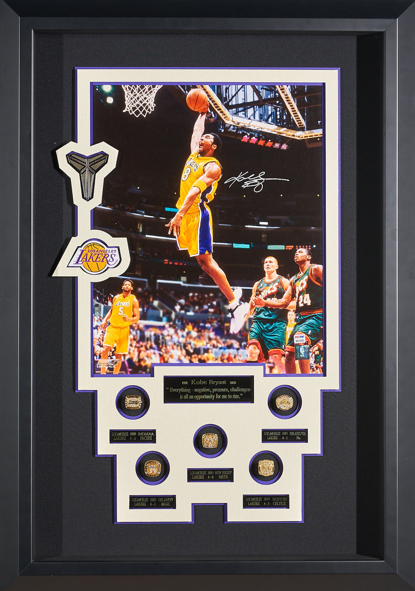 Kobe Bryant with Replica Lakers Championship Rings and Authenticated  Signature