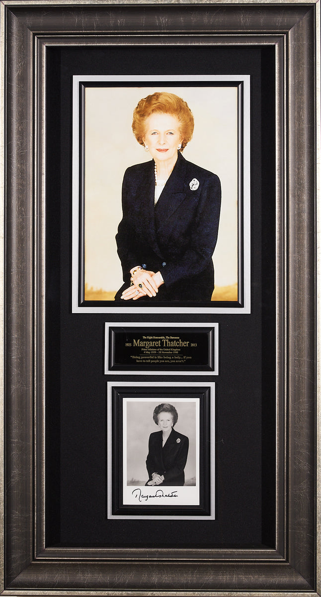 Prime Minister Margaret Thatcher Signed Portrait Framed JSA 21x39 ...