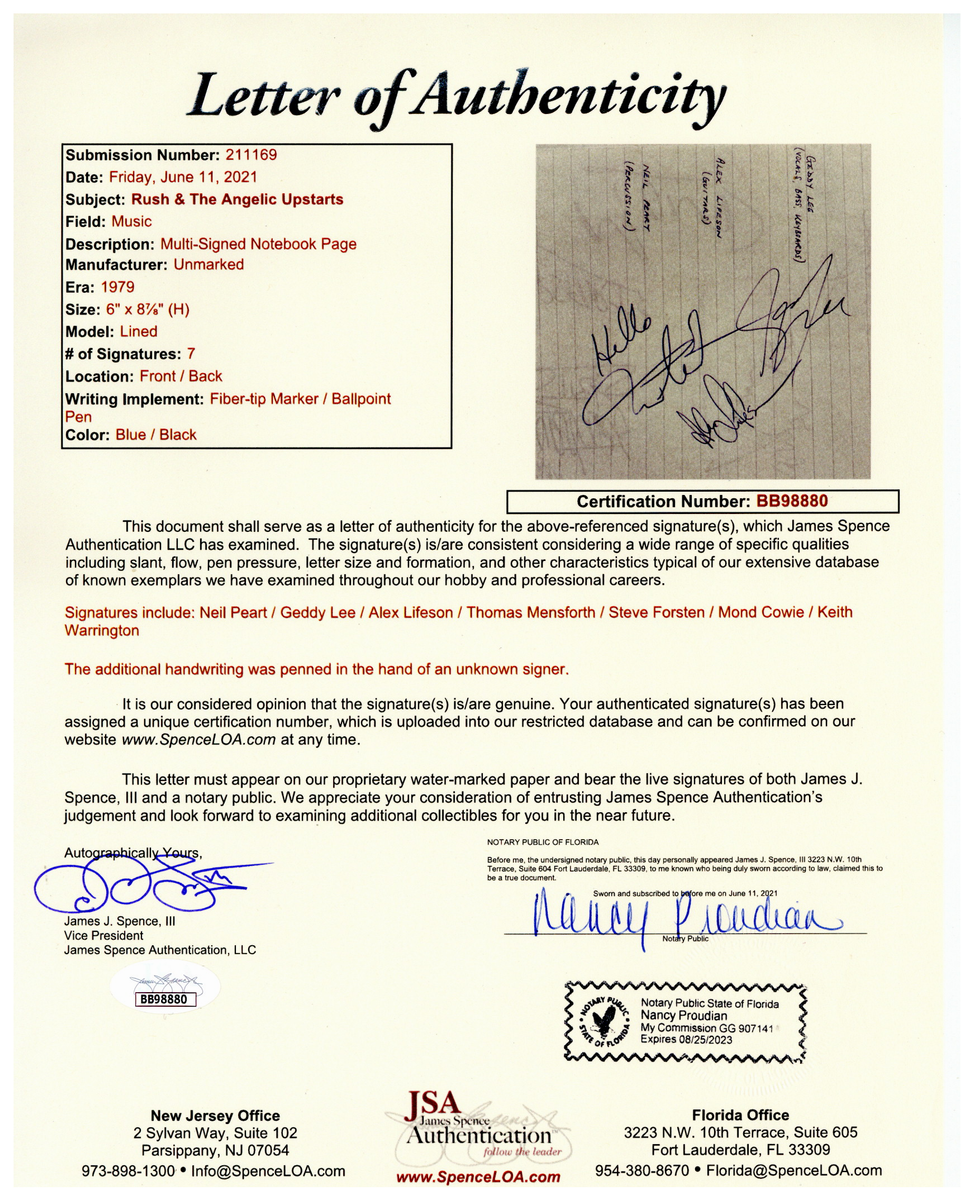 Jsa Authentication Letters RUSH with Seven JSA Authenticated signatures - 35