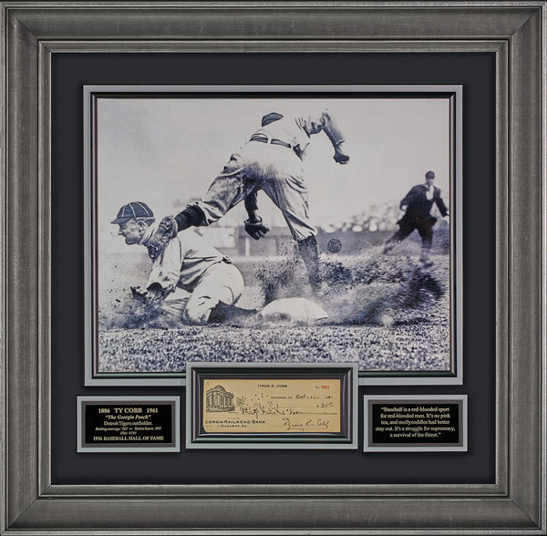 Ty Cobb Signed Tigers 36x44 Custom Framed Display with Jersey & Signed Cut  (Beckett LOA)