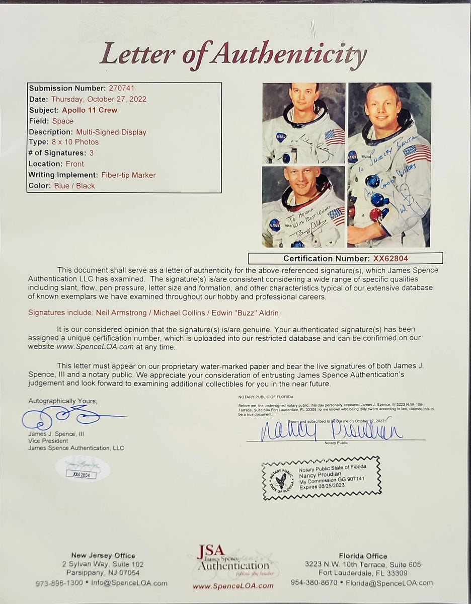 Apollo 11 with authenticated signature from all three astronauts ...